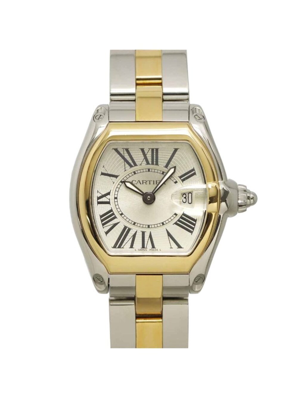 Cartier Roadster SM Watch Date Silver 18k Yellow Gold Quartz